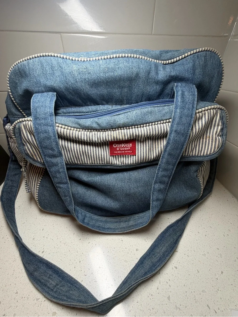 OshKosh Denim & Striped B'gosh Denim Railroad Pinstripe Diaper bag VINTAGE